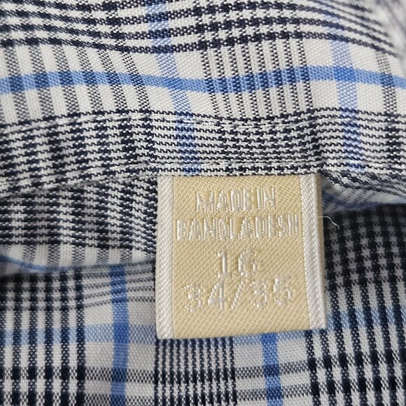 Michael Kors Non Iron Shirt Men's Sz L 16 34/35 White Blue Plaid Cotton - Picture 4 of 7